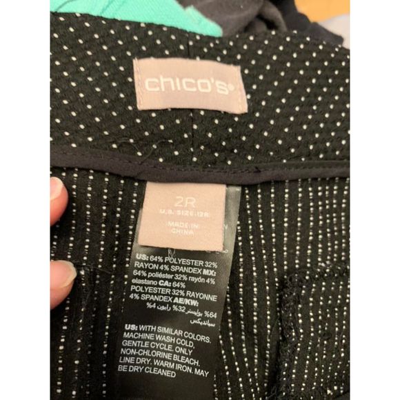 Chico's 2R Large 12 Black White Polka Dots Wide Leg Trouser Pants Worn One Time - Picture 4 of 4